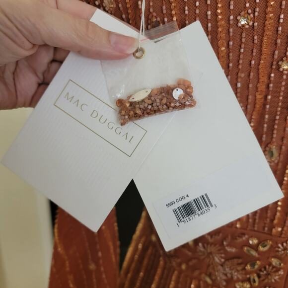 Mac Duggal 5593 Cognac Orange 4 Embellished V Neck Long Sleeve Evening Dress - Picture 3 of 15